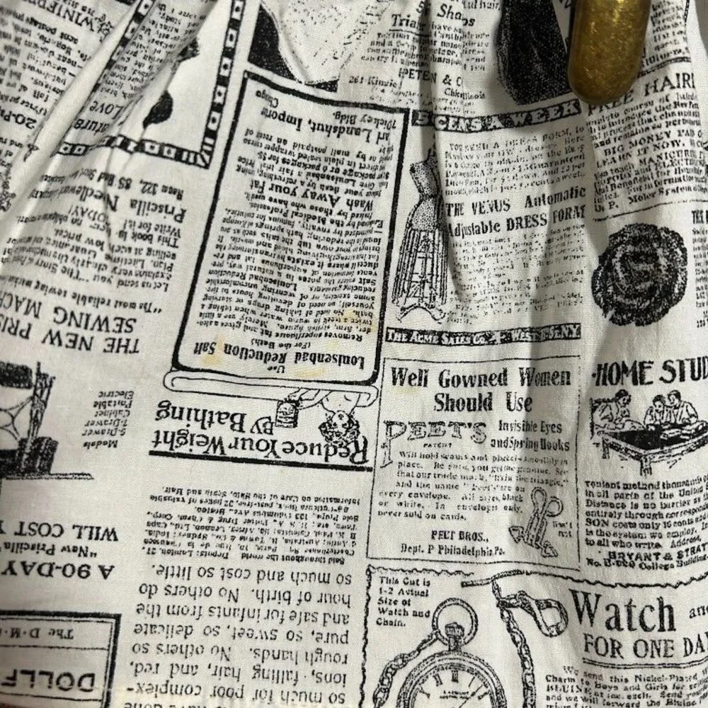 VTG Lip Service Step in Time Goth Steampunk Newsprint Mini Skirt XL Old News